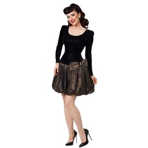 Rimini Black Vintage Velvet and Metallic Bubble Skirt Dress